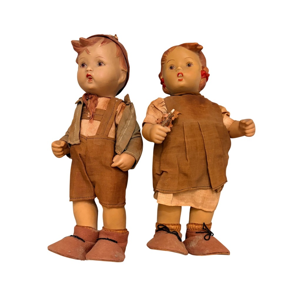 Vintage Pair Japan Celluloid Composition Dolls Boy Girl Alpine Bavarian Style